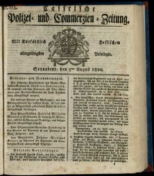 Nr. 63, Sonnabend, den 5ten August 1820
