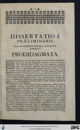 Dissertatio I Praeliminaris.
