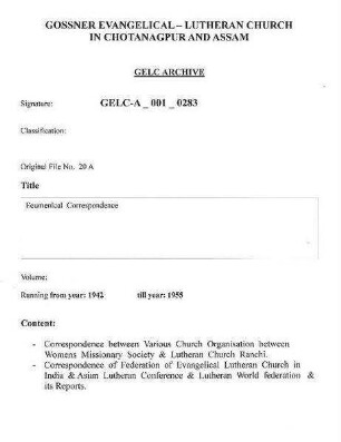 Ecumenical Correspondence