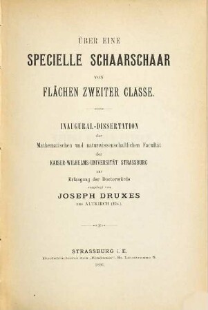Über eine specielle Schaarschaar von Flächen zweiter Classe