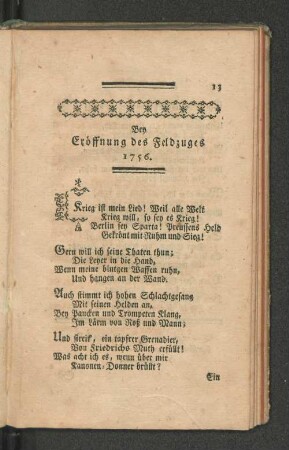 Bey Eröffnung des Feldzuges 1756.