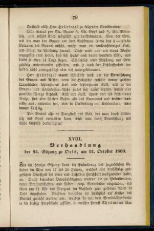 XVIII. Verhandlung der 94. Sitzung zu Oels, am 14. October 1860.