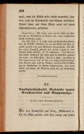 XV. Landwirthschaftl. Gebäude neuer Construktion und Rappswalze