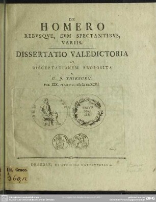 De Homero Rebusque, Eum Spectantibus, Variis : Dissertatio Valedictoria Ad Disceptationem Proposita