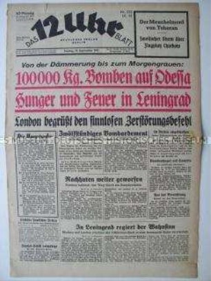 Berliner Tageszeitung "Das 12 Uhr Blatt" u.a. über die Kämpfe um Leningrad