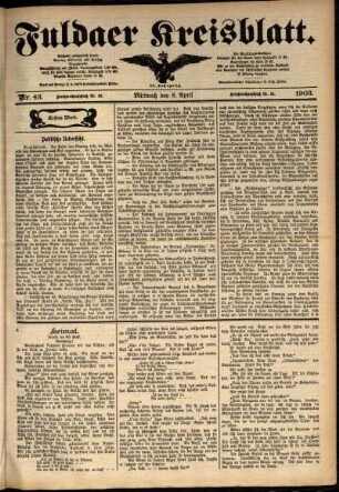 Erste Ausgabe vom Mittwoch, den 08. April 1903.