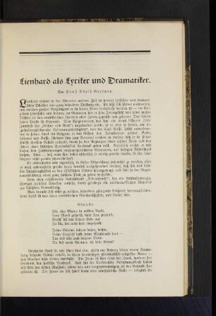 Lienhard als Lyriker und Dramatiker. Von Ernst Adolf Greiner.
