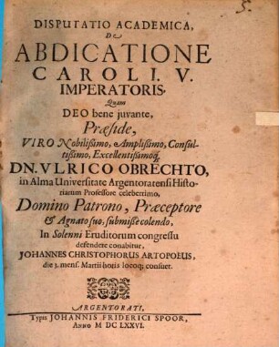 Disp. acad. de abdicatione Caroli V. imperatoris