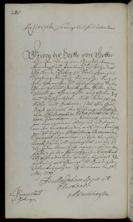 Beförderung des außerordentlichen Professors Johann Becmann zum ordentlichen Professor der Ökonomie.
