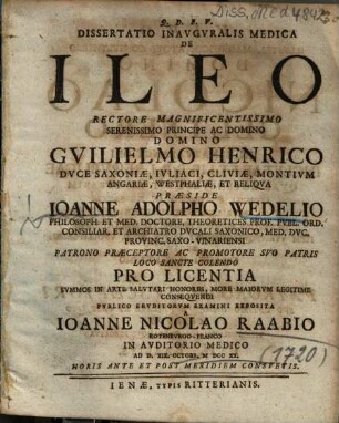 Dissertatio Inavgvralis Medica De Ileo