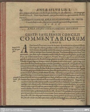 Aeneae Sylvii Piccolominei Senensis De Gestis Basileensis Concilii Commentariorum Liber II.