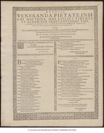 Nuptiis Veneranda Pietate, Insigni Doctrina, Multiplici Virtute Et Rerum Usu Praestantissimi Viri, Domini M. Benedicti Cottae Sponsi, Scholae Arnstadiensis Rectoris Solertissimi, Secundis Cum Reverendis & Clarißimi Viri, Domini Pauli Heldii ... Filiâ relictâ Elisabetha Spons, Virgine lectißima: Kal. XI. Novembr. A. R. S. M DC XII. Arnstadii celebrandis, Haec vota consecrabant & transmittebant Honoris & amoris ergo Fautores & Amici