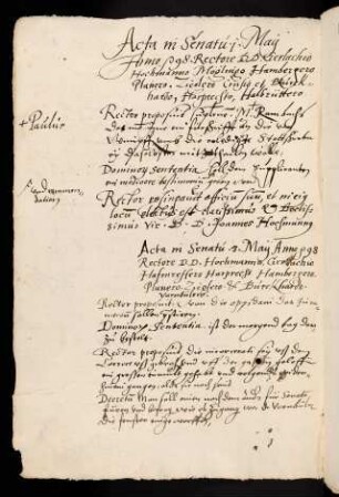 Sommerhalbjahr 1598. Rektorat Johann Hochmann