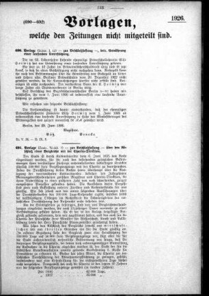 Anlage: (690-692), Vorlagen, welche den Zeitungen nicht mitgeteilt sind, 3. September 1926