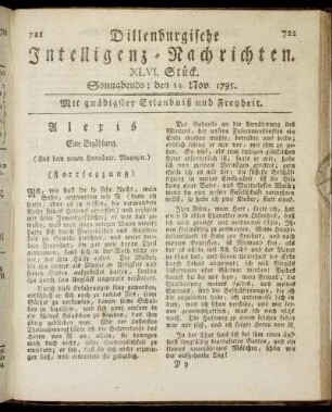 XLVI. Stück. Sonnabends: den 14. Nov. 1795.