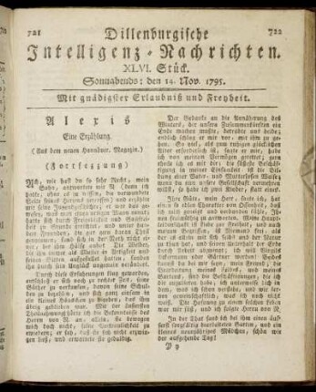 XLVI. Stück. Sonnabends: den 14. Nov. 1795.