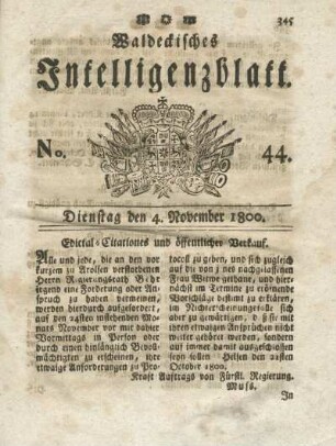 No. 44, Dienstag den 4. November 1800