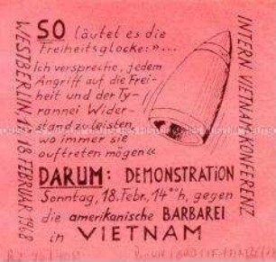 Handzettel mit Aufruf zu einer Demonstration gegen den Vietnam-Krieg