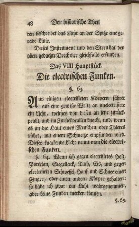 Das VIII Hautstück. Die electrischen Funken.