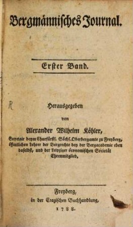 Bergmännisches Journal. 1788, 1 = [1]