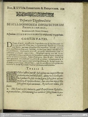 Disputatio Vigesima Sexta De Syllogismorum Imperfectorum Probationibus