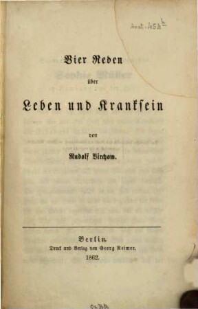 Vier Reden über Leben und Kranksein