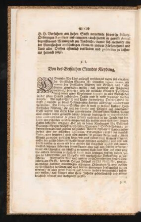 §. I. Von des Geistlichen Standts Kleydung.