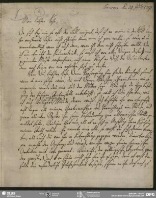 Eigenh. Brief von Johann Adolf Schlegel an August Wilhelm von Schlegel, Hannover, 29.07.1791