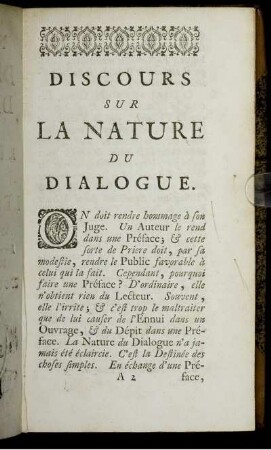 Discours sur la nature du dialogue.