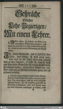 Gespräche Etlicher Lehr-Begierigen, Mit einem Lehrer