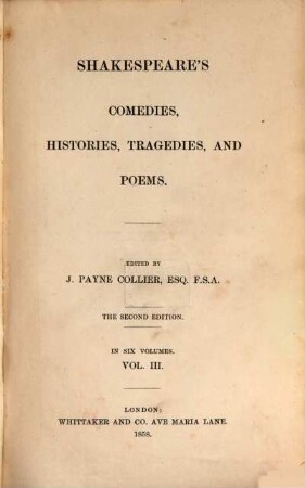 Shakespeare's Comedies, Histories, Tragedies and Poems. 3
