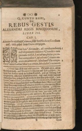 Q. Curtii Rufi, De Rebus Gestus Alexandri Regis Macedonum, Liber III.