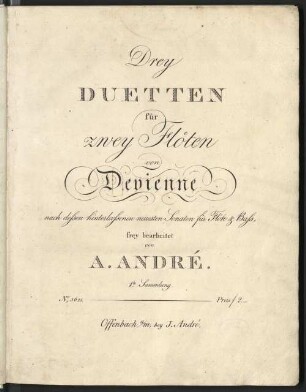 1.te Sammlung: Drey Duetten für zwey Flöten