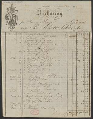 Rechnung für Herrn Heyer in Giessen [01.01.1825]