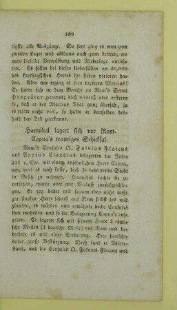 Hannibal lagert sich vor Rom. Capua's trauriges Schicksal