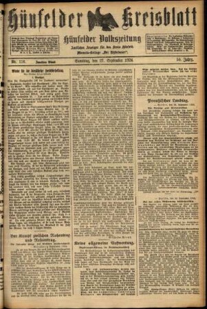 Zweite Ausgabe vom Samstag, den 27. September 1924.