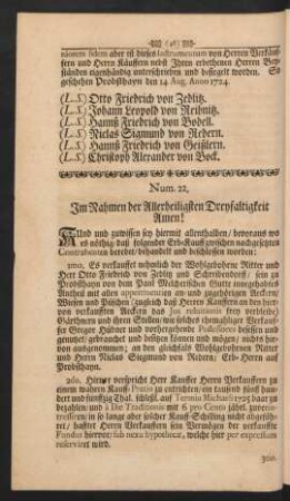 Num. 22. Im Nahmen der Allerheiligsten Dreyfaltigkeit Amen!