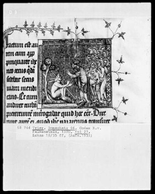 Perikopenbuch des Erzbischofs Kuno von Falkenstein: Die Heilung des blinden Bartimaeus bei Jericho