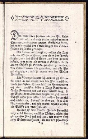 Den 9ten May segelten wir von St. Helenen ...
