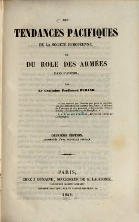 Des tendances pacifiques de la société européenne et du role des armées dans l' avenir