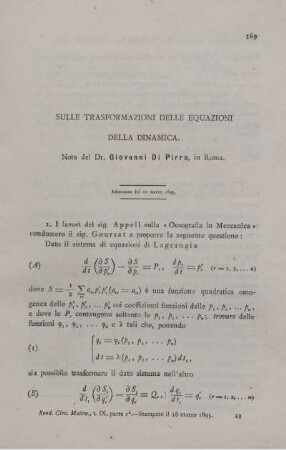 Sulle trasformazioni delle equazioni della dinamica.