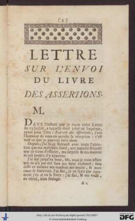 Lettre Sur L'Envoi Du Livre Des Assertions.