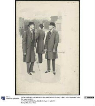 Herren in eleganter Straßenkleidung: Paletot und Chesterfield
