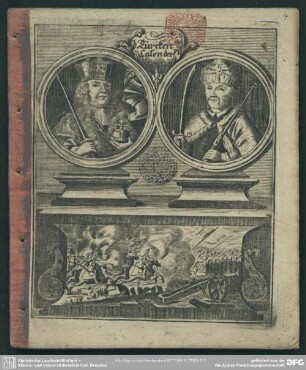 1756: Verbesserter und neuer Türcken-Calender : darinnen benebenst d. ordentl. Witterungs-Anzeige, durch d. Jahrs-Zeiten ... auch zu finden e. ausführl. Beschreibung d. Türcken-Kriege ... auf d. Jahr ...