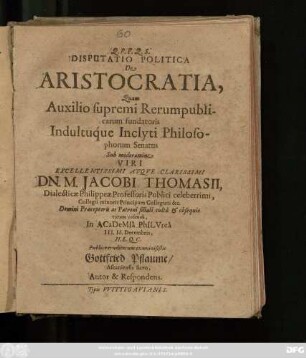 Disputatio Politica De Aristocratia