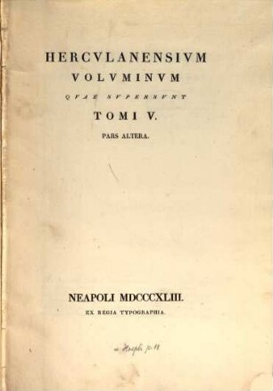 Herculanensium voluminum quae supersunt. 5,2. 1843