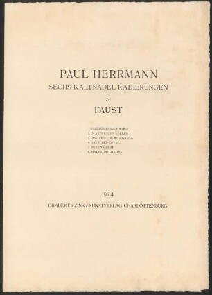 Sechs Kaltnadel-Radierungen zu Faust