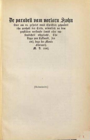 Der verlorene Sohn : ein Fastnachtspiel ; (1527)