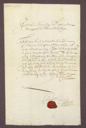 Markgraf Ferdinand Maximilian von Baden-Baden leiht von dem Straßburger Wechsler Johann Thomas Kau 400 rh. Anweisung auf Mahlberg