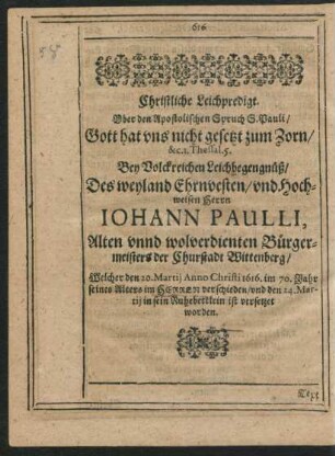 Christliche Leichpredigt ... Herrn Johann Pauli ..